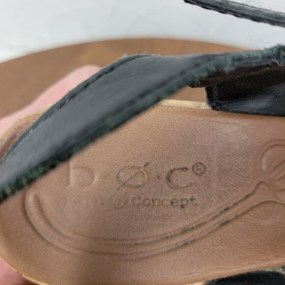B.O.C Womens Schirra Sandals‎ 7 Black Leather Cork Wedge Sling Back Buckle Strap - Picture 13 of 14